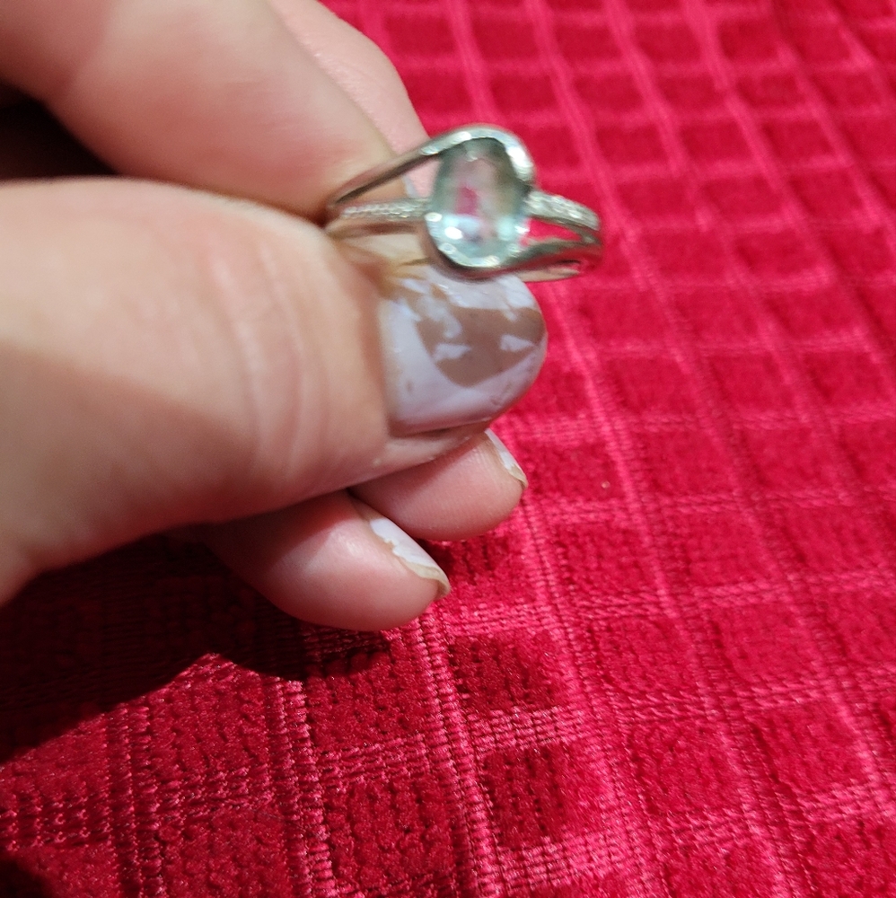 Elegant Silver Oval Ring Aquarmarine Sz7